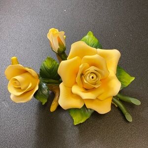 Lefton Porcelain Yellow Double Rose with Bud